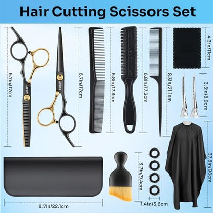 AULikY 15-Piece Professional Hair Cutting Scissors Set | Stainless Steel Shears for Barber, Salon, Home Use
