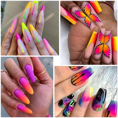 12 Colors Fluorescent Rainbow Pigment Powder for Nails, Acrylic Resin Powder High-Gloss Paint for Gradient Smoke Nails, Halloween Manicure & Makeup - görsel 6