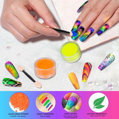 12 Colors Fluorescent Rainbow Pigment Powder for Nails, Acrylic Resin Powder High-Gloss Paint for Gradient Smoke Nails, Halloween Manicure & Makeup