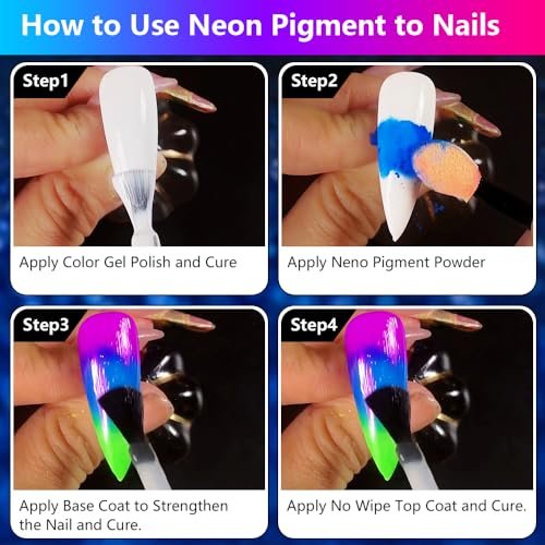 12 Colors Fluorescent Rainbow Pigment Powder for Nails, Acrylic Resin Powder High-Gloss Paint for Gradient Smoke Nails, Halloween Manicure & Makeup - görsel 14