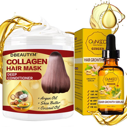 Collagen Hair Treatment Mask & Hair Growth Serum – Deep Conditioner for Dry, Damaged Hair, Natural Hair Regrowth Oil for Men & Women Avelisse