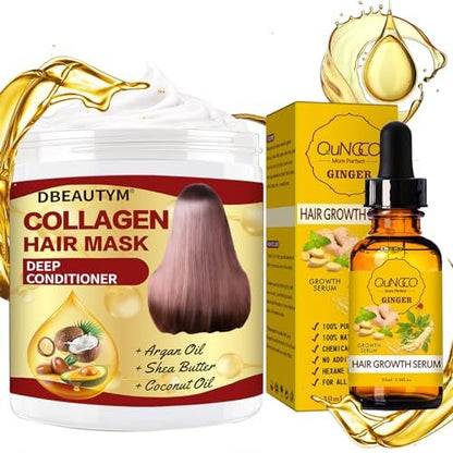 Collagen Hair Treatment Mask & Hair Growth Serum – Deep Conditioner for Dry, Damaged Hair, Natural Hair Regrowth Oil for Men & Women Avelisse