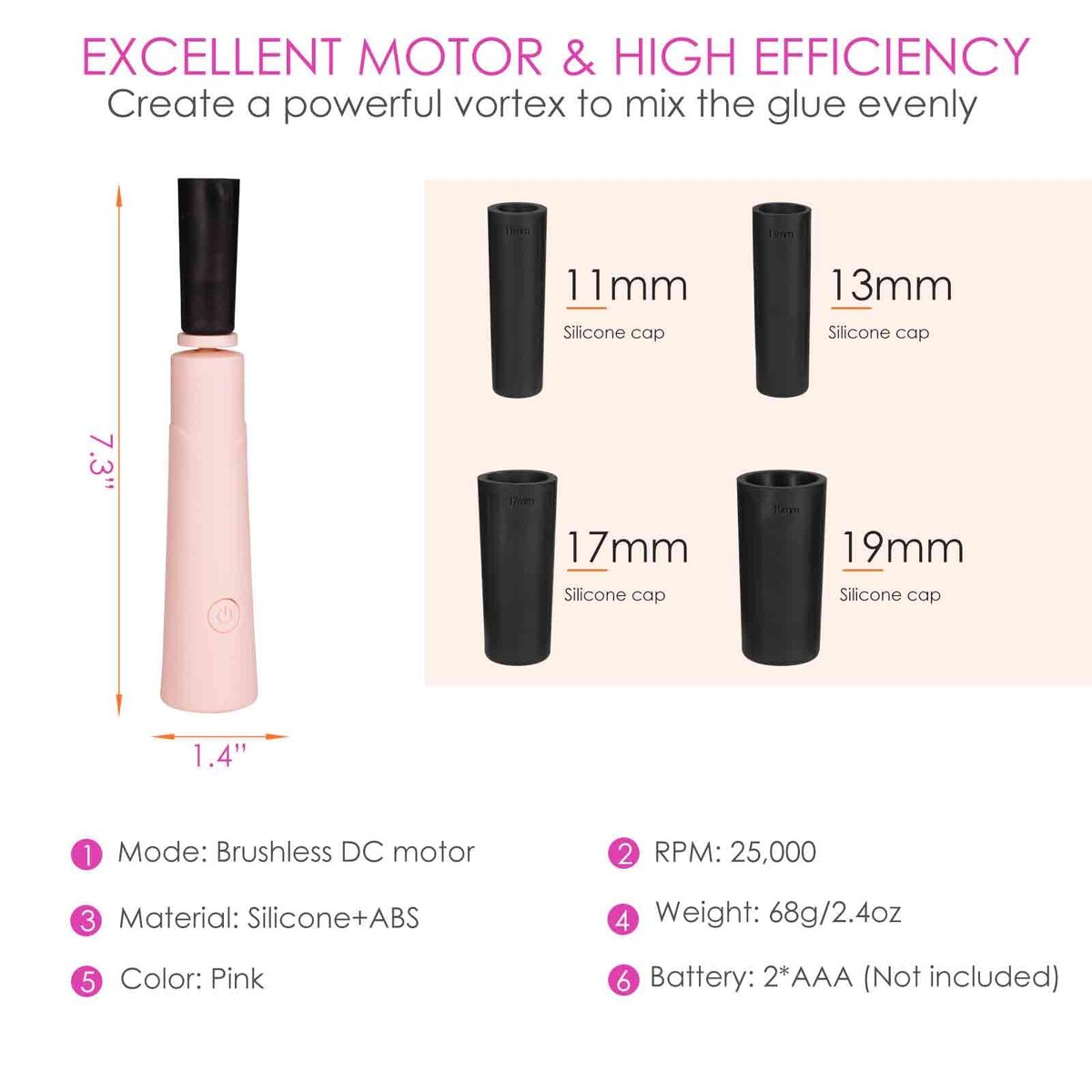 BRILLIRARE Electric Nail Lacquer Shaker - Pink, Nail Polish Mixer for Even Shaking, Time-Saving Handsfree Tool - görsel 3