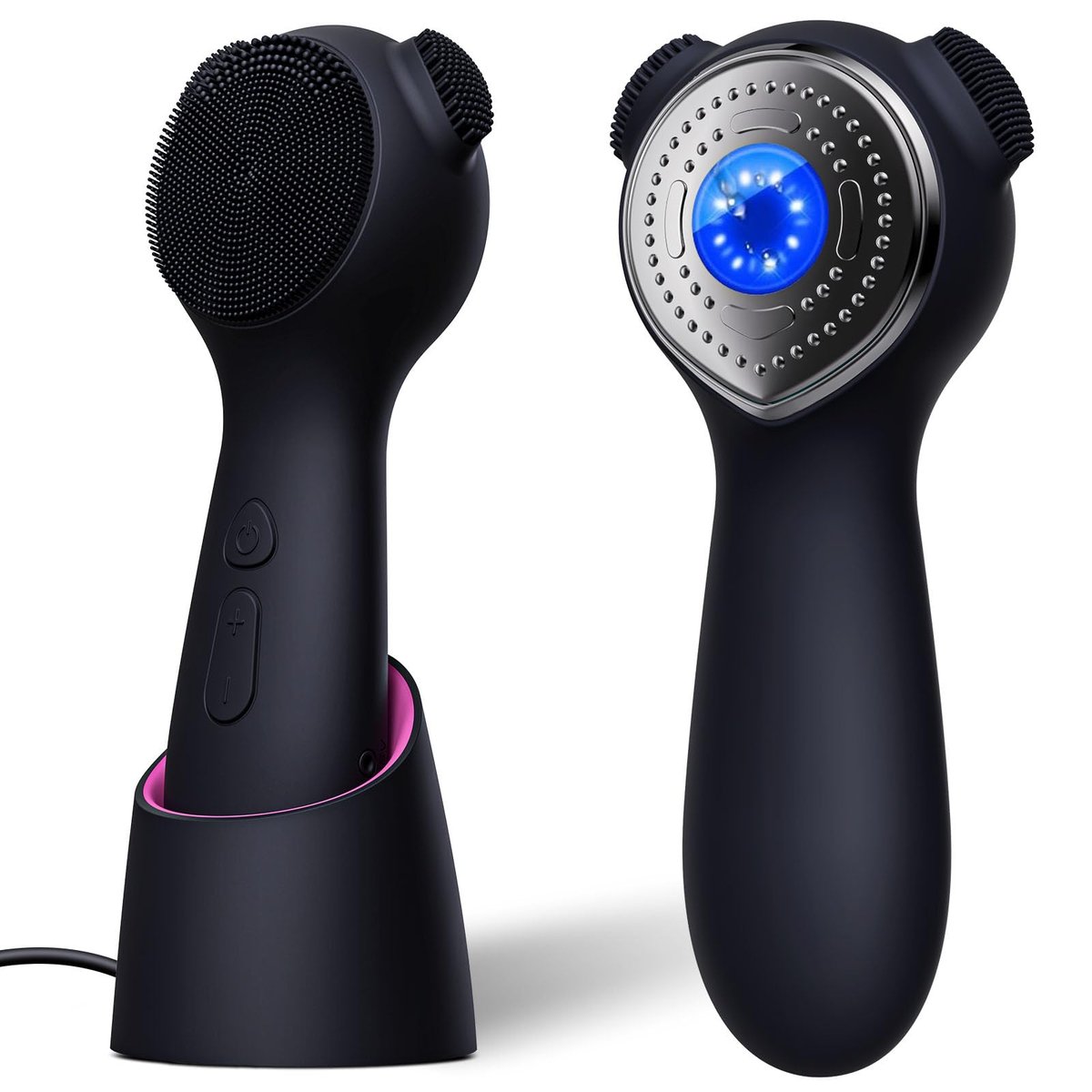 Silicone Face Scrubber Exfoliator Electric for Men Women - Rechargeable Facial Cleansing Brush with Wireless Charging Dock, Waterproof Sonic Vibrating Face Scrub Brush Cleanser (Black) Avelisse