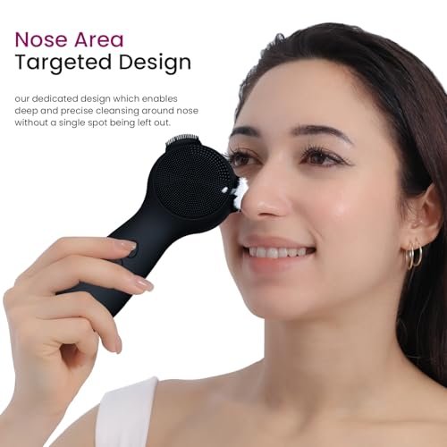 Silicone Face Scrubber Exfoliator Electric for Men Women - Rechargeable Facial Cleansing Brush with Wireless Charging Dock, Waterproof Sonic Vibrating Face Scrub Brush Cleanser (Black) Avelisse