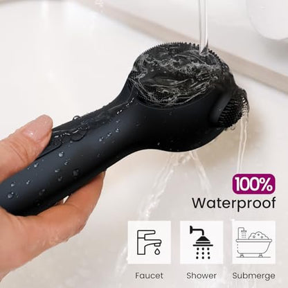 Silicone Face Scrubber Exfoliator Electric for Men Women - Rechargeable Facial Cleansing Brush with Wireless Charging Dock, Waterproof Sonic Vibrating Face Scrub Brush Cleanser (Black) Avelisse
