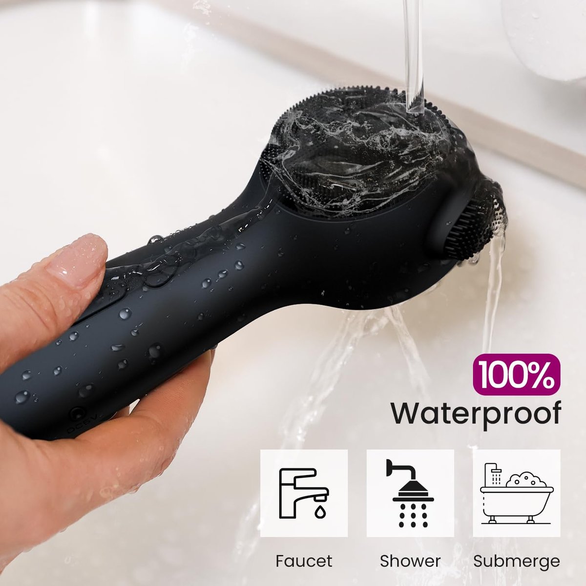 Silicone Face Scrubber Exfoliator Electric for Men Women - Rechargeable Facial Cleansing Brush with Wireless Charging Dock, Waterproof Sonic Vibrating Face Scrub Brush Cleanser (Black) Avelisse