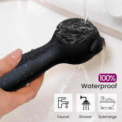 Silicone Face Scrubber Exfoliator Electric for Men Women - Rechargeable Facial Cleansing Brush with Wireless Charging Dock, Waterproof Sonic Vibrating Face Scrub Brush Cleanser (Black) Avelisse