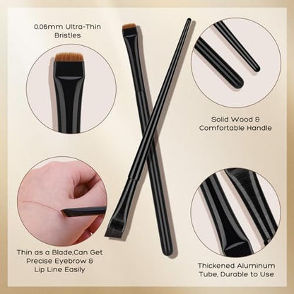 QUEEJOY Eyebrow Brush Set - 2Pcs Angled & – Ergonomic Wooden Handles: Lightweight and comfortable to hold, the – Image 4