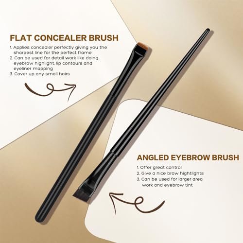 QUEEJOY Eyebrow Brush Set - 2Pcs Angled & – Material: Wood handles, synthetic bristles – Image 6