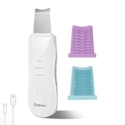 BRILLIRARE Face Scrubber Silicone Pore Cleaner - Rechargeable Blackhead Remover Tool for Deep Cleansing & Exfoliating, 3 Modes, Waterproof, All Skin Types (Pearl White)