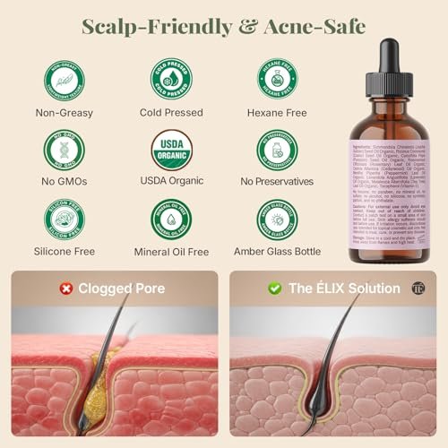 The ÉLIX USDA Organic Rosemary Oil for Hair Growth | Thickening Formula with Castor & Pumpkin Seed | for Hair Loss & Thinning | Made in USA | 4oz Avelisse