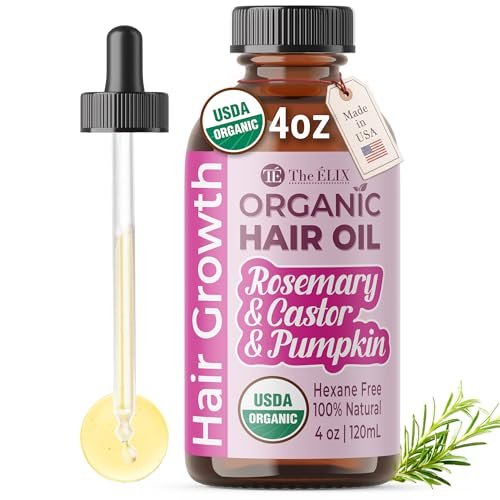 The ÉLIX USDA Organic Rosemary Oil for Hair Growth | Thickening Formula with Castor & Pumpkin Seed | for Hair Loss & Thinning | Made in USA | 4oz Avelisse