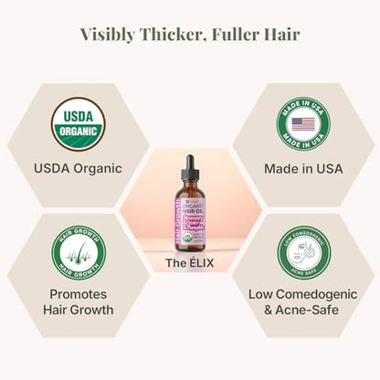The ÉLIX USDA Organic Rosemary Oil for Hair Growth | Thickening Formula with Castor & Pumpkin Seed | for Hair Loss & Thinning | Made in USA | 4oz Avelisse