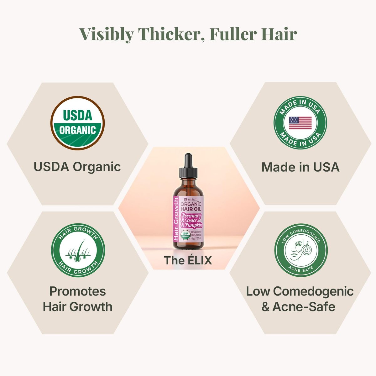 The ÉLIX USDA Organic Rosemary Oil for Hair Growth | Thickening Formula with Castor & Pumpkin Seed | for Hair Loss & Thinning | Made in USA | 4oz Avelisse