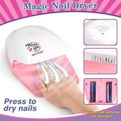 B Bascolor Kids Foot Spa & Nail Kit Set - Complete Manicure Pedicure Salon Toy for Girls Ages 5-12, Foot Soak Tub with Massage and Nail Dryer, Pretend Play Gift for Christmas Birthday Avelisse