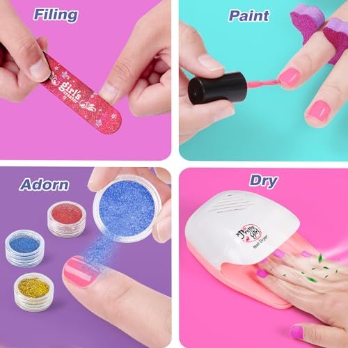 B Bascolor Kids Foot Spa & Nail Kit Set - Complete Manicure Pedicure Salon Toy for Girls Ages 5-12, Foot Soak Tub with Massage and Nail Dryer, Pretend Play Gift for Christmas Birthday Avelisse
