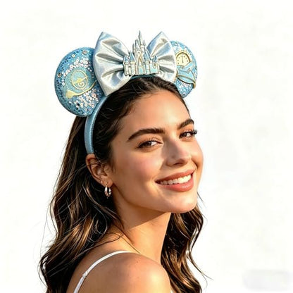 Bolonar Blue Sequin Mouse Ears Headband for Women - Castle Bows Park Ears