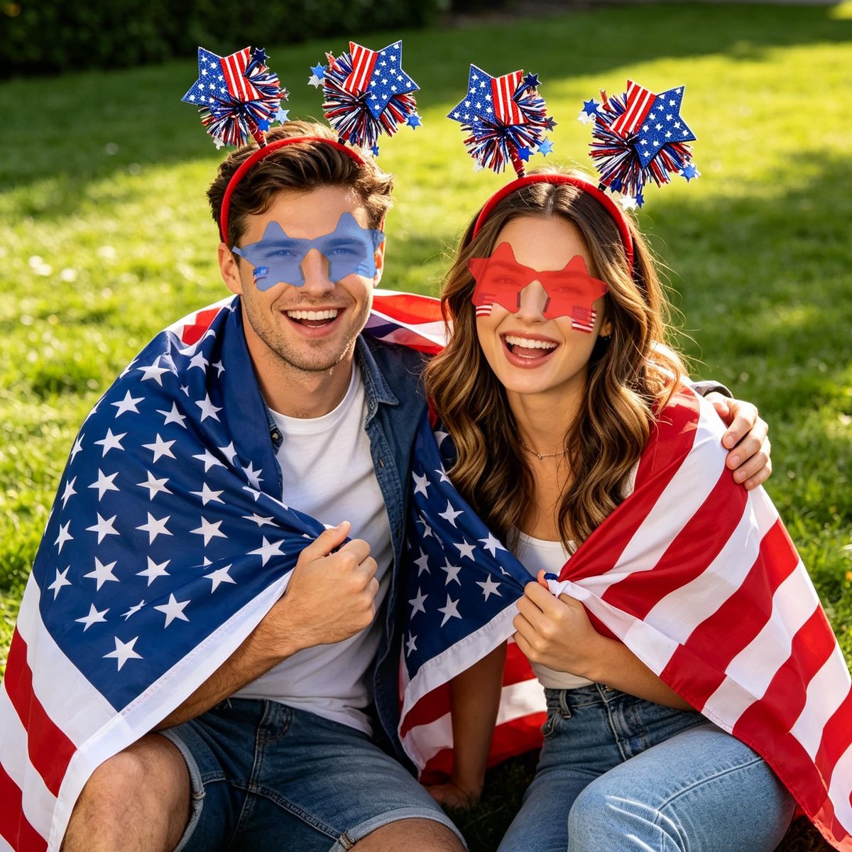 4 PCS Patriotic Party Accessories - Independence Day Headband, Star Sunglasses, Red White Blue Party Favors for Memorial Day - görsel 11