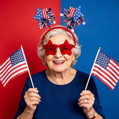 4 PCS Patriotic Party Accessories - Independence Day Headband, Star Sunglasses, Red White Blue Party Favors for Memorial Day - görsel 10