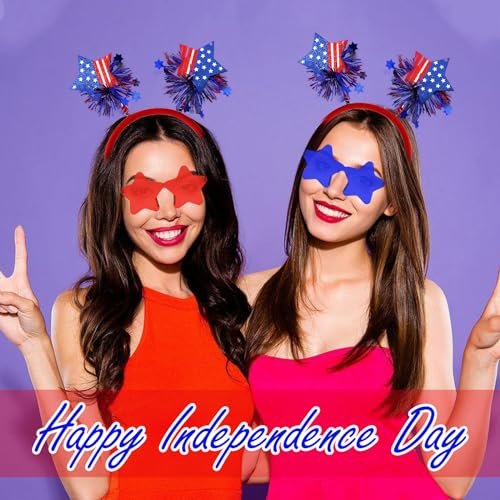 4 PCS Patriotic Party Accessories - Independence Day Headband, Star Sunglasses, Red White Blue Party Favors for Memorial Day - görsel 4