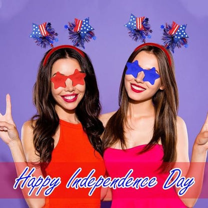 4 PCS Patriotic Party Accessories - Independence Day Headband, Star Sunglasses, Red White Blue Party Favors for Memorial Day