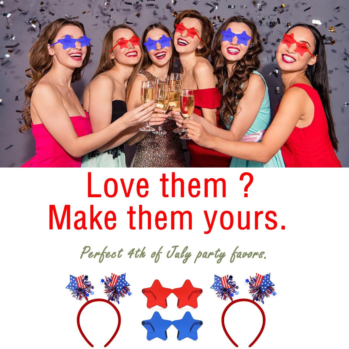 4 PCS Patriotic Party Accessories - Independence Day Headband, Star Sunglasses, Red White Blue Party Favors for Memorial Day - görsel 13