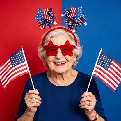 4 PCS Patriotic Party Accessories - Independence Day Headband, Star Sunglasses, Red White Blue Party Favors for Memorial Day