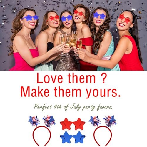 4 PCS Patriotic Party Accessories - Independence Day Headband, Star Sunglasses, Red White Blue Party Favors for Memorial Day - görsel 14