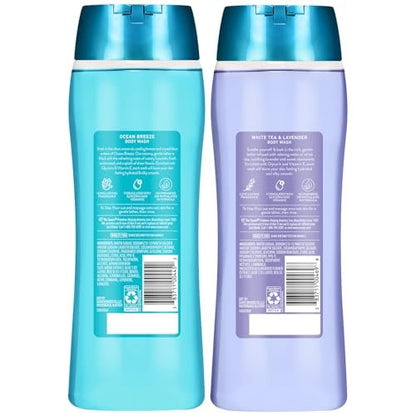Suave Body Wash Variety 2-Pack: Ocean Breeze & White Tea Lavender – Gentle Body Washes with Fresh Blend Oil Essence, 18 Oz Each Avelisse