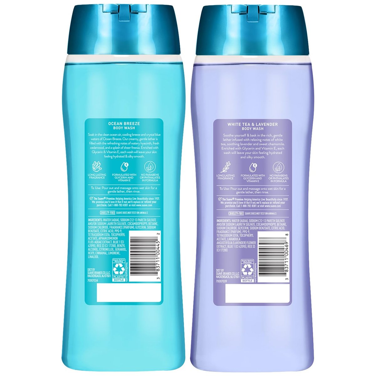 Suave Body Wash Variety 2-Pack: Ocean Breeze & White Tea Lavender – Gentle Body Washes with Fresh Blend Oil Essence, 18 Oz Each Avelisse