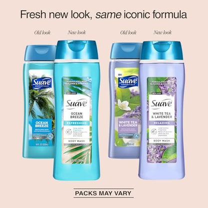 Suave Body Wash Variety 2-Pack: Ocean Breeze & White Tea Lavender – Gentle Body Washes with Fresh Blend Oil Essence, 18 Oz Each Avelisse