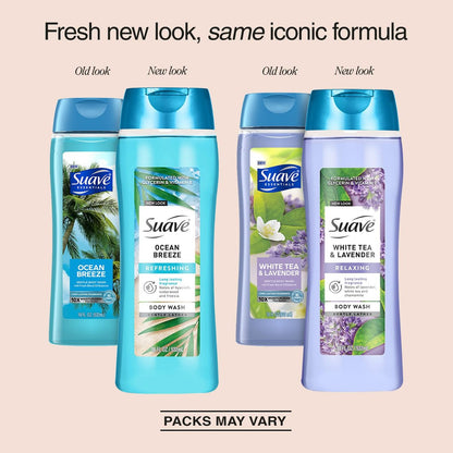 Suave Body Wash Variety 2-Pack: Ocean Breeze & White Tea Lavender – Gentle Body Washes with Fresh Blend Oil Essence, 18 Oz Each Avelisse