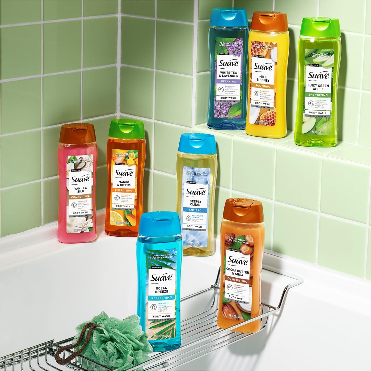 Suave Body Wash Variety 2-Pack: Ocean Breeze & White Tea Lavender – Gentle Body Washes with Fresh Blend Oil Essence, 18 Oz Each Avelisse
