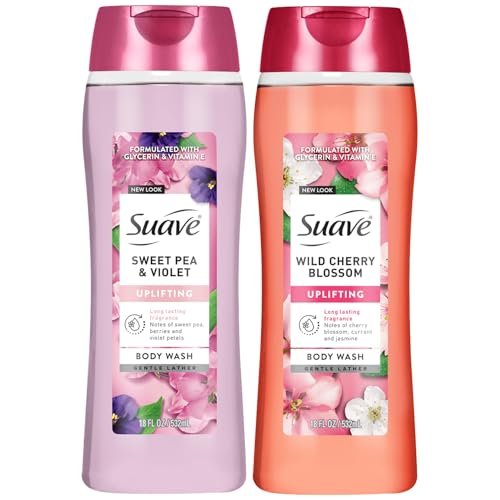Suave Body Wash Variety 2-Pack: Sweet Pea & Violet + Wild Cherry Blossom – Gentle Floral Body Washes, 18 oz Each Avelisse