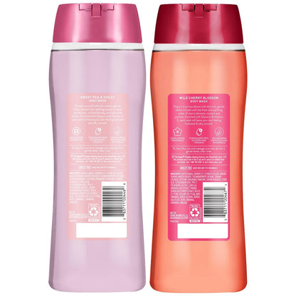 Suave Body Wash Variety 2-Pack: Sweet Pea & Violet + Wild Cherry Blossom – Gentle Floral Body Washes, 18 oz Each Avelisse