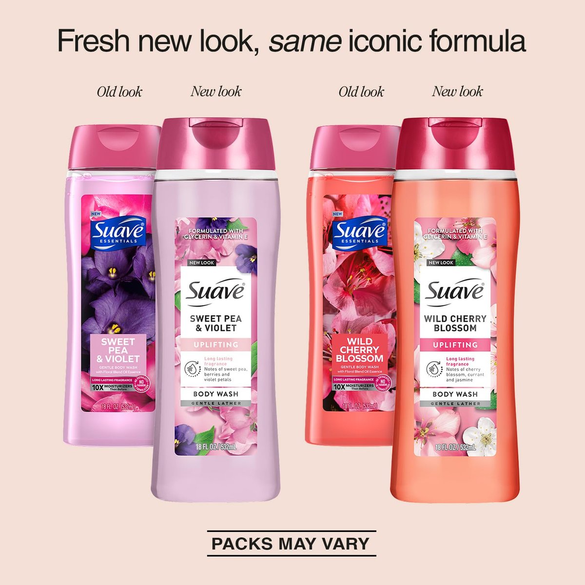Suave Body Wash Variety 2-Pack: Sweet Pea & Violet + Wild Cherry Blossom – Gentle Floral Body Washes, 18 oz Each Avelisse