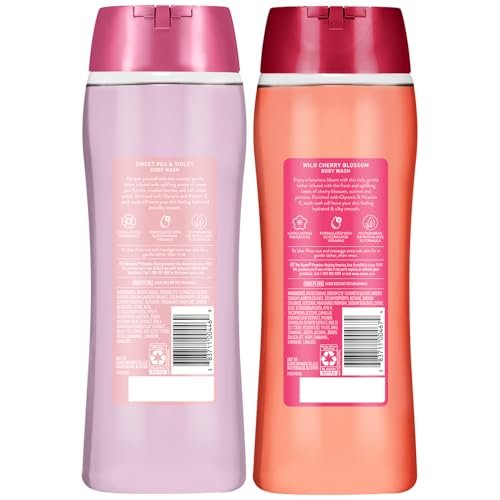 Suave Body Wash Variety 2-Pack: Sweet Pea & Violet + Wild Cherry Blossom – Gentle Floral Body Washes, 18 oz Each Avelisse