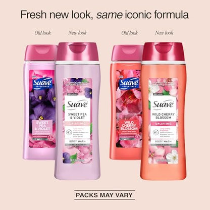 Suave Body Wash Variety 2-Pack: Sweet Pea & Violet + Wild Cherry Blossom – Gentle Floral Body Washes, 18 oz Each Avelisse