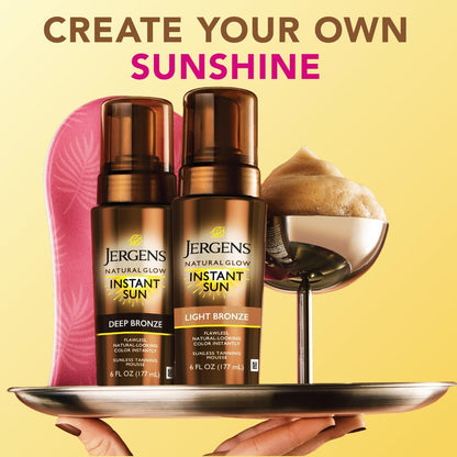Jergens Natural Glow Instant Sun Bundle: Light Bronze Sunless Tanning Mousse (6 oz) with Applicator Mitt Avelisse