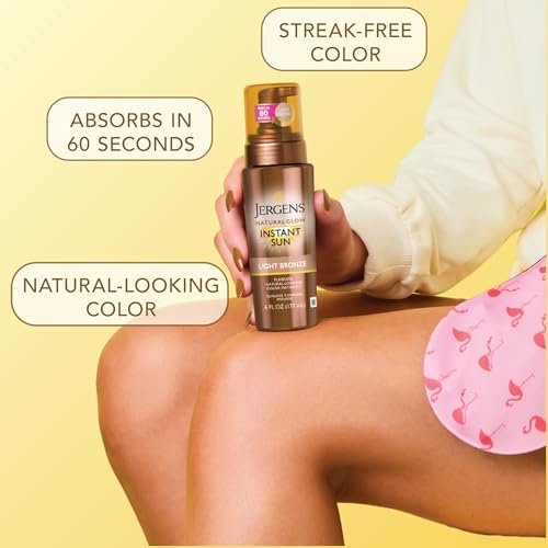 Jergens Natural Glow Instant Sun Bundle: Light Bronze Sunless Tanning Mousse (6 oz) with Applicator Mitt Avelisse