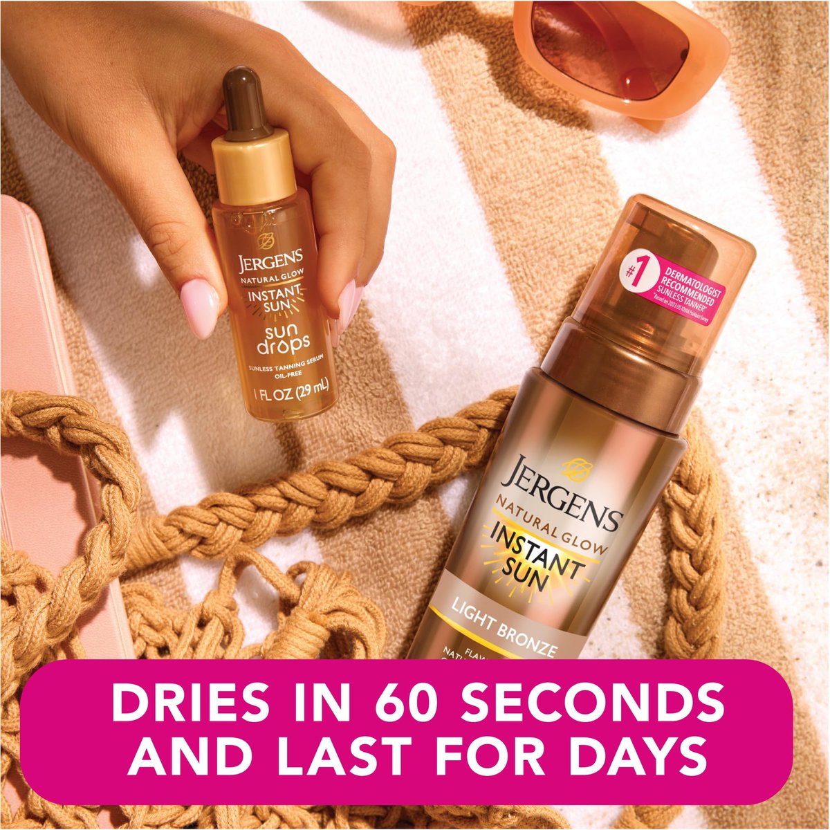 Jergens Natural Glow Instant Sun Bundle: Light Bronze Sunless Tanning Mousse (6 oz) with Applicator Mitt Avelisse