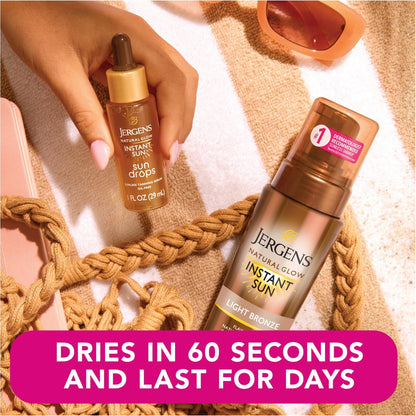 Jergens Natural Glow Instant Sun Bundle: Light Bronze Sunless Tanning Mousse (6 oz) with Applicator Mitt Avelisse