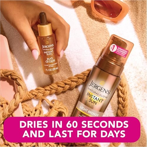 Jergens Natural Glow Instant Sun Bundle: Light Bronze Sunless Tanning Mousse (6 oz) with Applicator Mitt Avelisse
