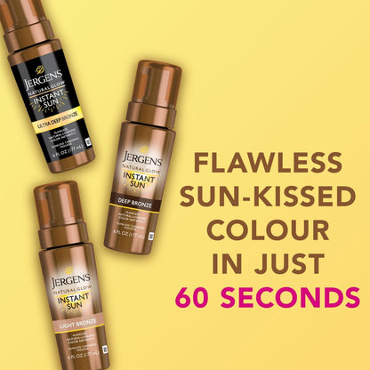 Jergens Natural Glow Instant Sun Bundle: Light Bronze Sunless Tanning Mousse (6 oz) with Applicator Mitt Avelisse