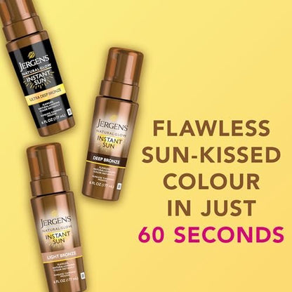 Jergens Natural Glow Instant Sun Bundle: Light Bronze Sunless Tanning Mousse (6 oz) with Applicator Mitt Avelisse
