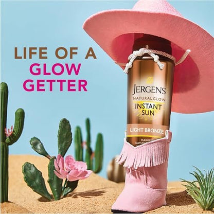 Jergens Natural Glow Instant Sun Bundle: Light Bronze Sunless Tanning Mousse (6 oz) with Applicator Mitt Avelisse
