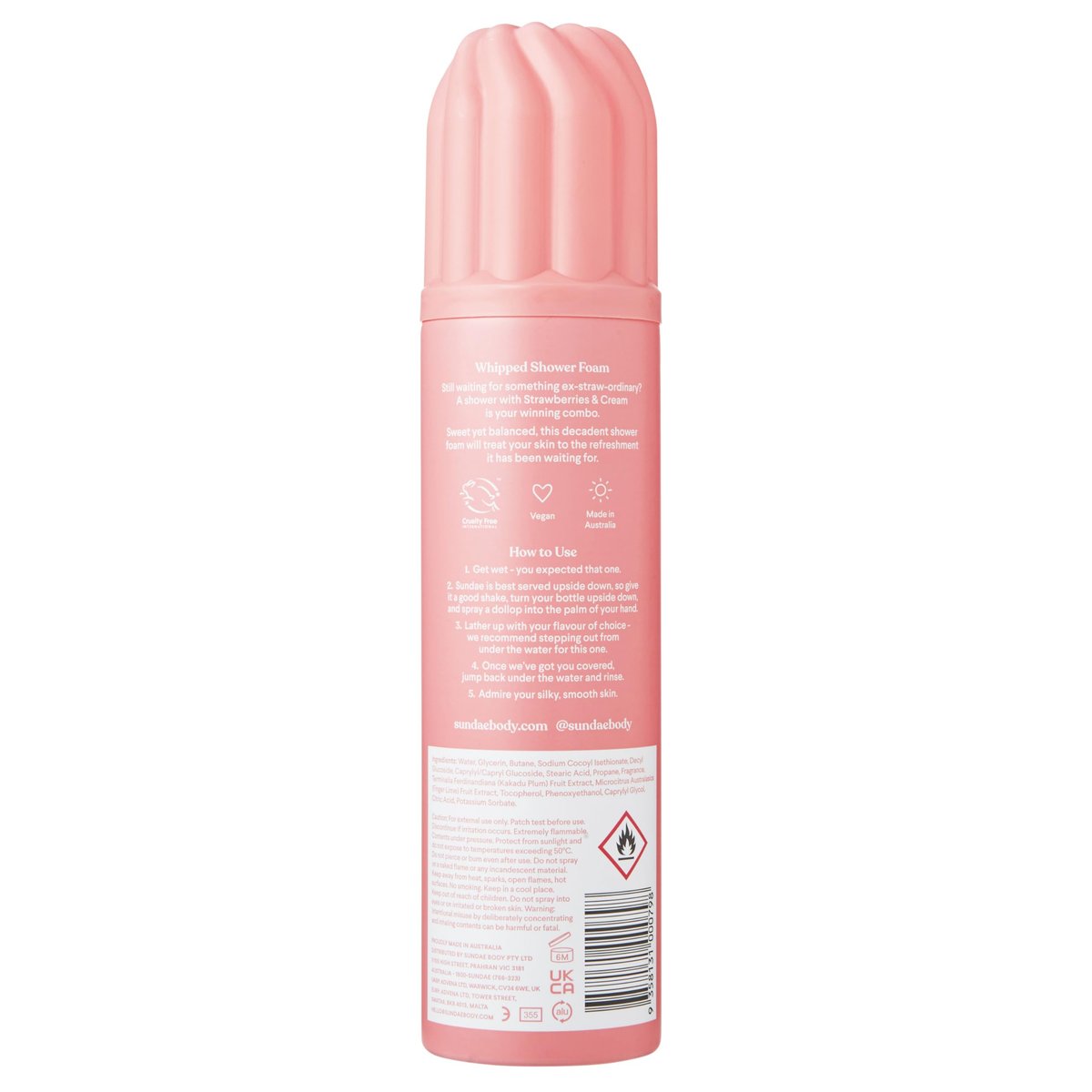 sundae Whipped Shower Foam Strawberries & Cream - Foaming Body Wash with Kakadu Plum & Finger Lime, 8.9 fl oz Avelisse
