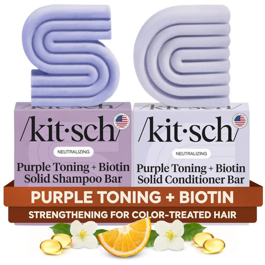 Kitsch Toning Purple Shampoo & Conditioner Bar Set for Blondes & Color Treated Hair - With Biotin for Strengthening & Neutralizing Brassy Tones - Vegan, Silicone & Sulfate Free Avelisse