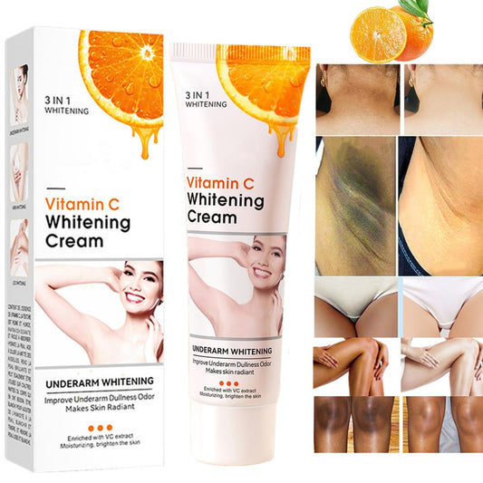 Vitamin C Skin Whitening Cream - Dark Spot Remover & Skin Lightening Cream for Face, Intimate Areas, Neck, Armpit, Elbow, Inner Thigh & Knees | Improves Underarm Dullness & Odor